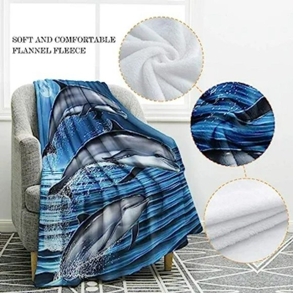 Soft and Cozy 3 Dolphin Splash Fleece Blanket Throw 50" x 60" - Picture 2 of 5
